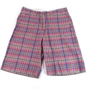 VTG American Eagle Chino Shorts Mens‎ 33x11 Flat Front AE Plaid Red Blue Brown